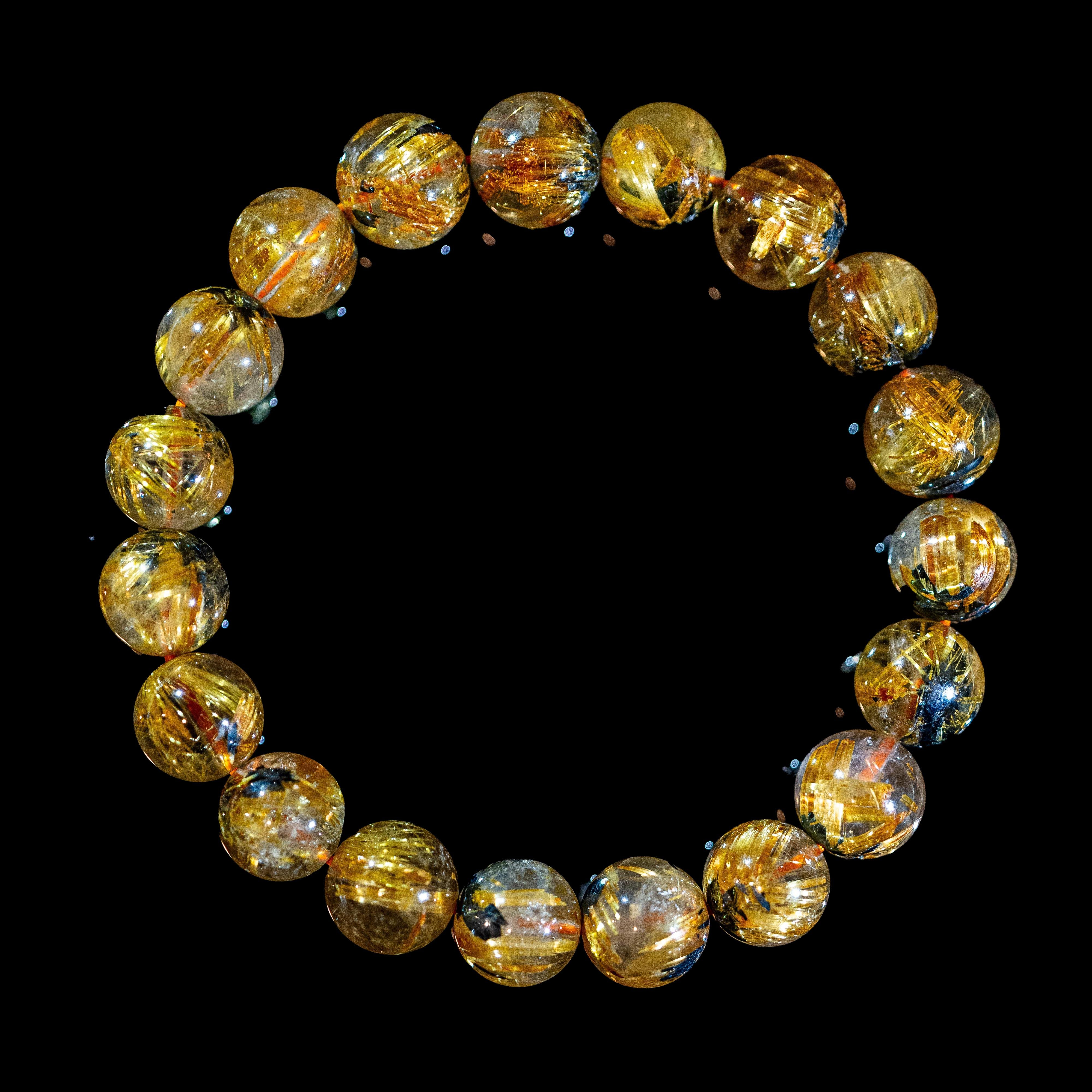 【11.5mm迫力満点太陽放射ルチル】ルチルクォーツ 11.5mm玉 タイチン ブレスレッド 手首サイズ16.5cm