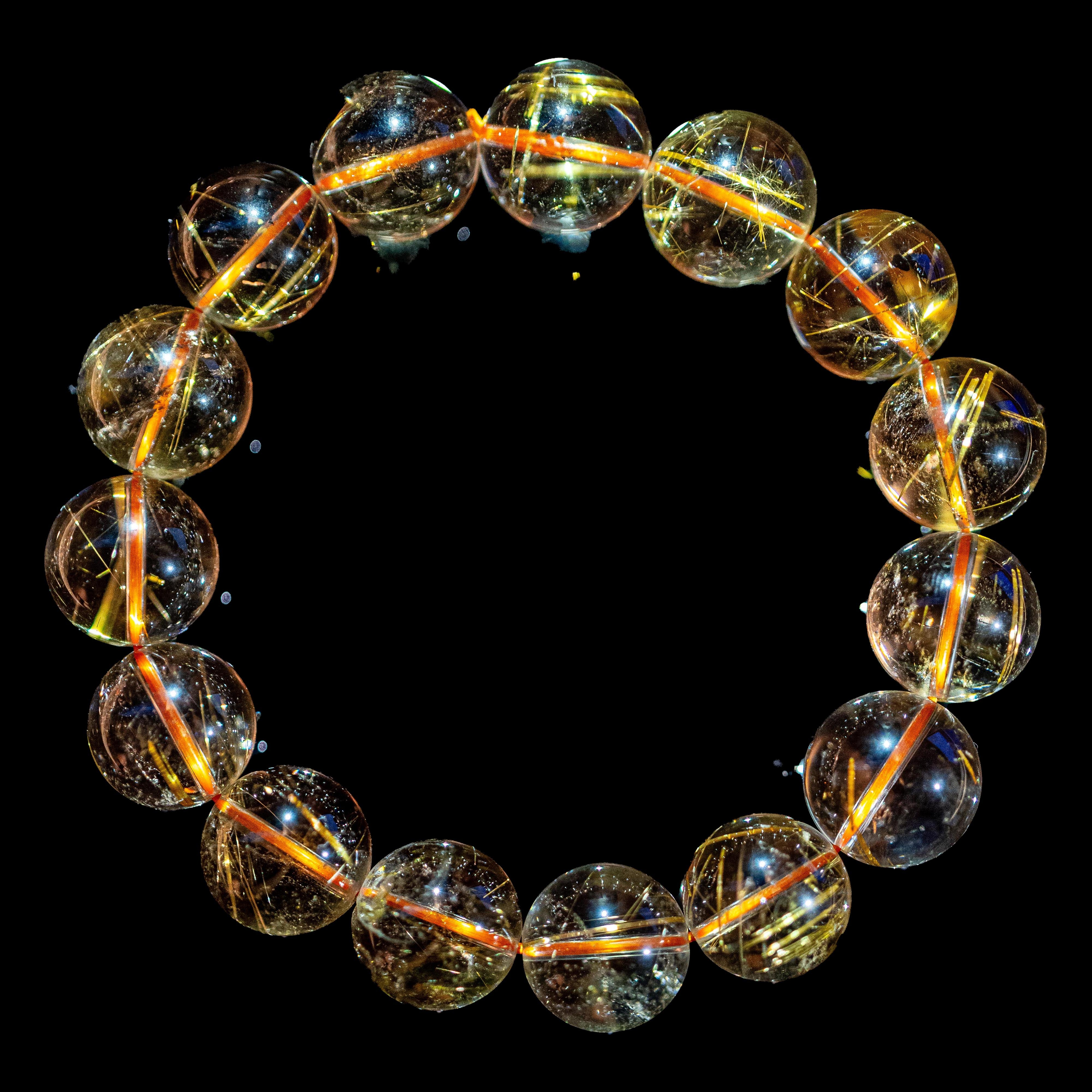 【14.5mm迫力満点クリアタイプルチル】ルチルクォーツ 14.5mm玉 タイチン ブレスレッド 手首サイズ16cm