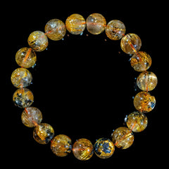 【11.5mm迫力満点太陽放射ルチル】ルチルクォーツ 11.5mm玉 タイチン ブレスレッド 手首サイズ16.5cm