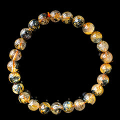 【7.5mm太陽(放射)タイプ】ルチルクォーツ 7.5mm玉 タイチン ブレスレッド 手首サイズ16.5cm