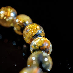 【11.5mm迫力満点太陽放射ルチル】ルチルクォーツ 11.5mm玉 タイチン ブレスレッド 手首サイズ16.5cm