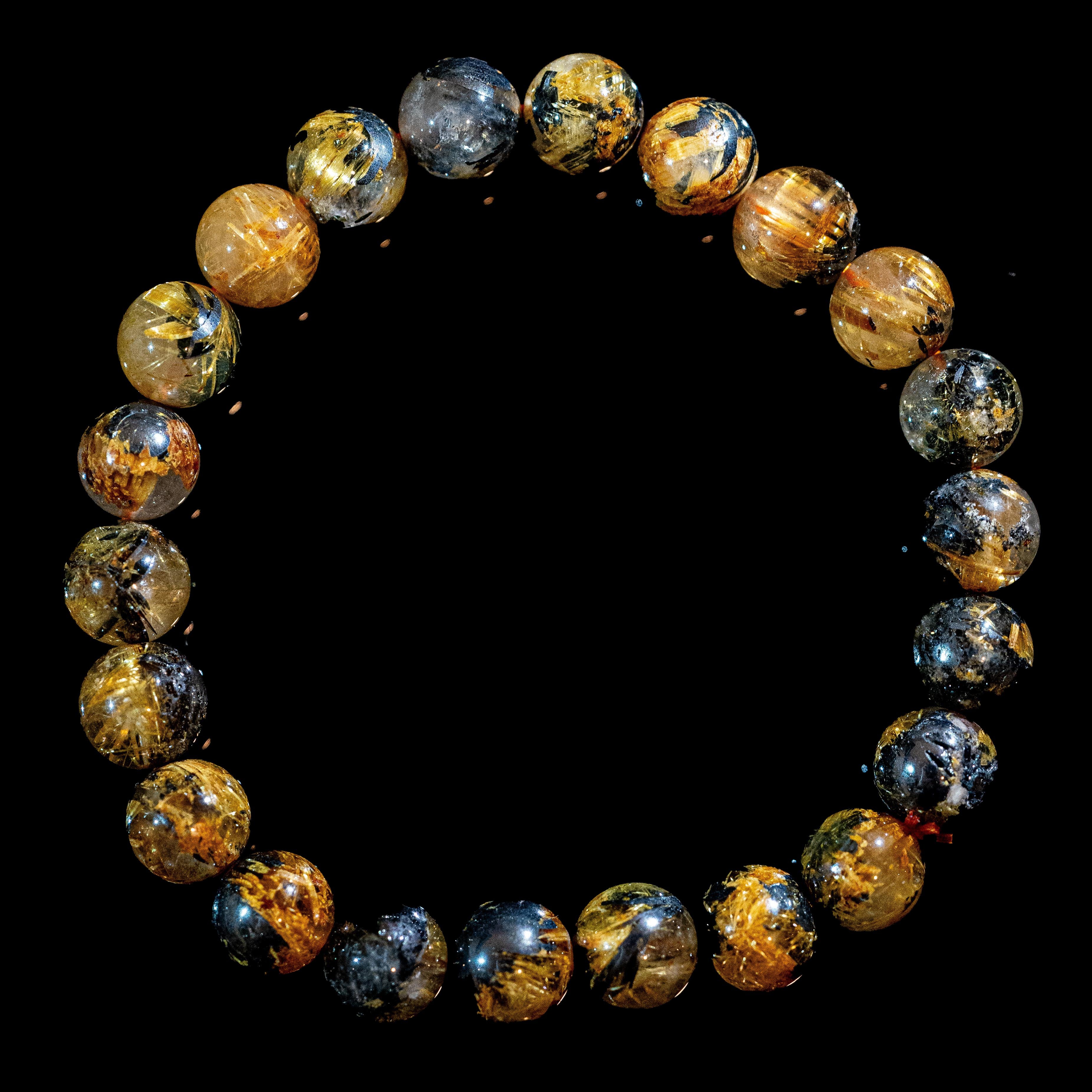 【9mm迫力満点太陽放射ルチル】ルチルクォーツ 9mm玉 タイチン ブレスレッド 手首サイズ16cm