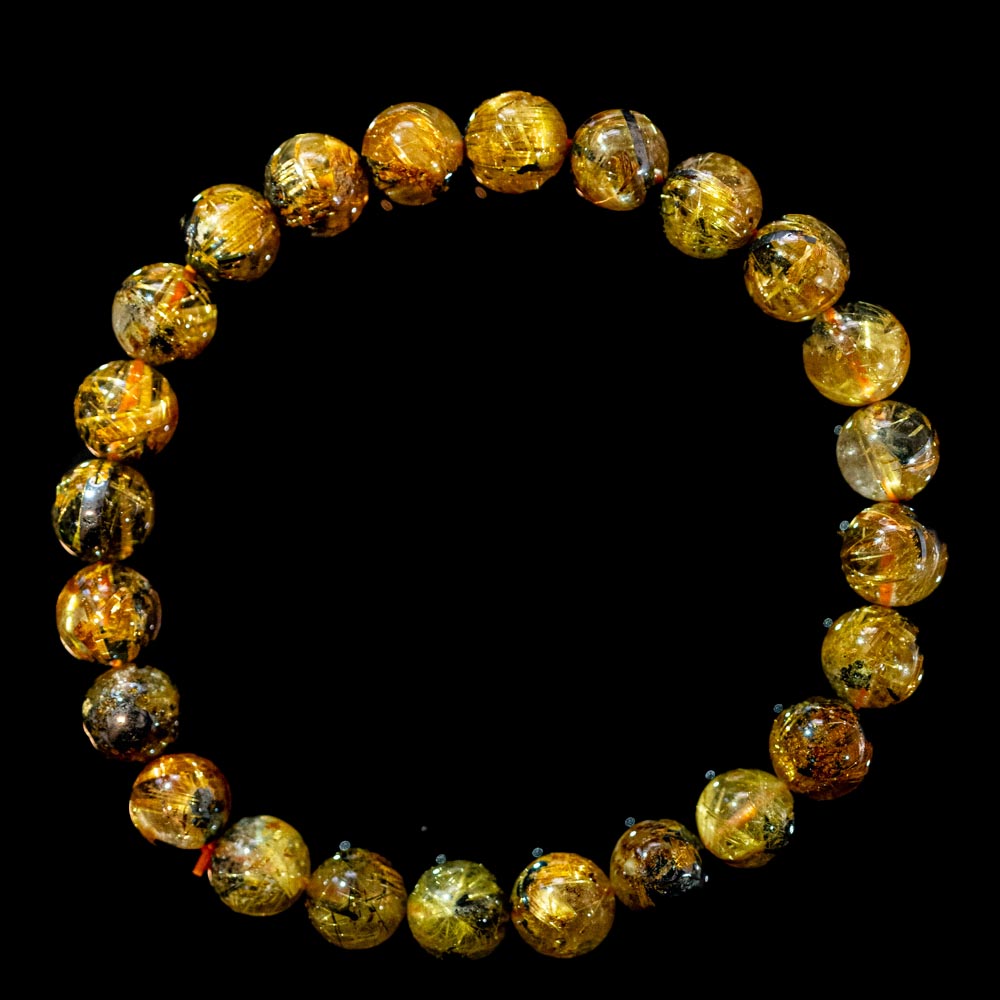 【8.3mm太陽(放射)タイプ】ルチルクォーツ 8.3mm玉 タイチン ブレスレット 手首サイズ16.5cm