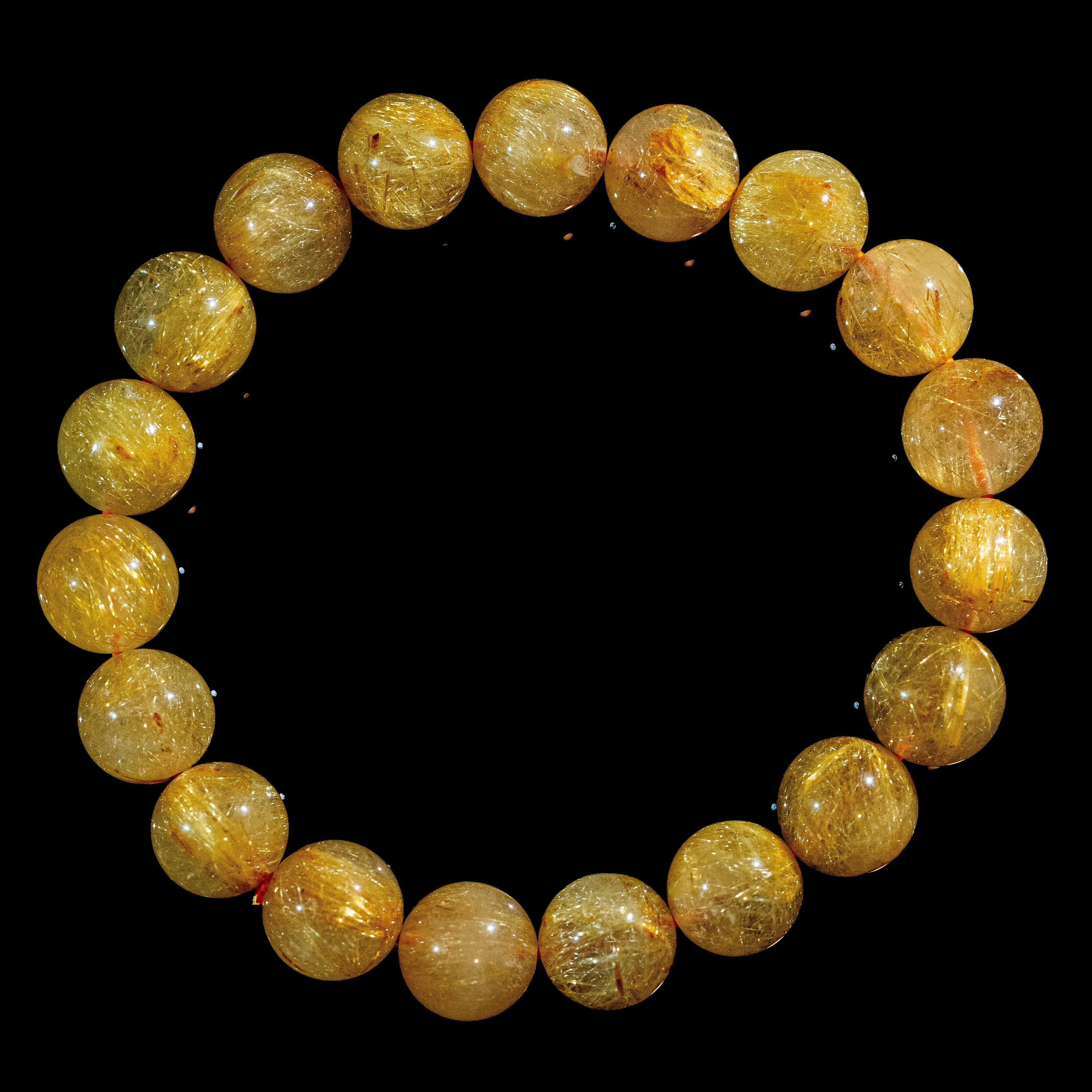 【10.5mm迫力満点ゴールドルチル】ルチルクォーツ 10.5mm玉 タイチン ブレスレット 手首サイズ16.0cm