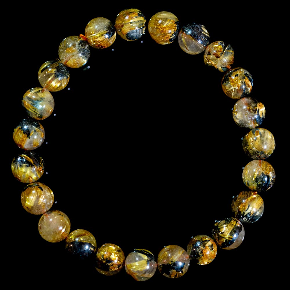 【8.5mm太陽(放射)タイプ】ルチルクォーツ 10mm玉 タイチン ブレスレッド 手首サイズ17cm