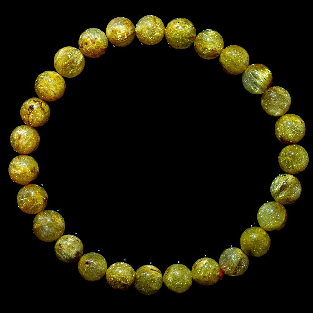 【7.0mm迫力満点ゴールドルチル】ルチルクォーツ 7.0mm玉 タイチン ブレスレット 手首サイズ16.5cm