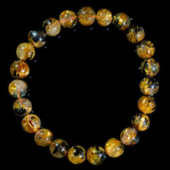 【8.5mm太陽(放射)タイプ】ルチルクォーツ 10mm玉 タイチン ブレスレッド 手首サイズ17cm