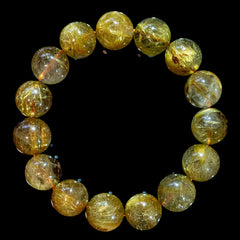 【14.5mm迫力満点ゴールドルチル】ルチルクォーツ 14.5mm玉 タイチン ブレスレット 手首サイズ17.0cm