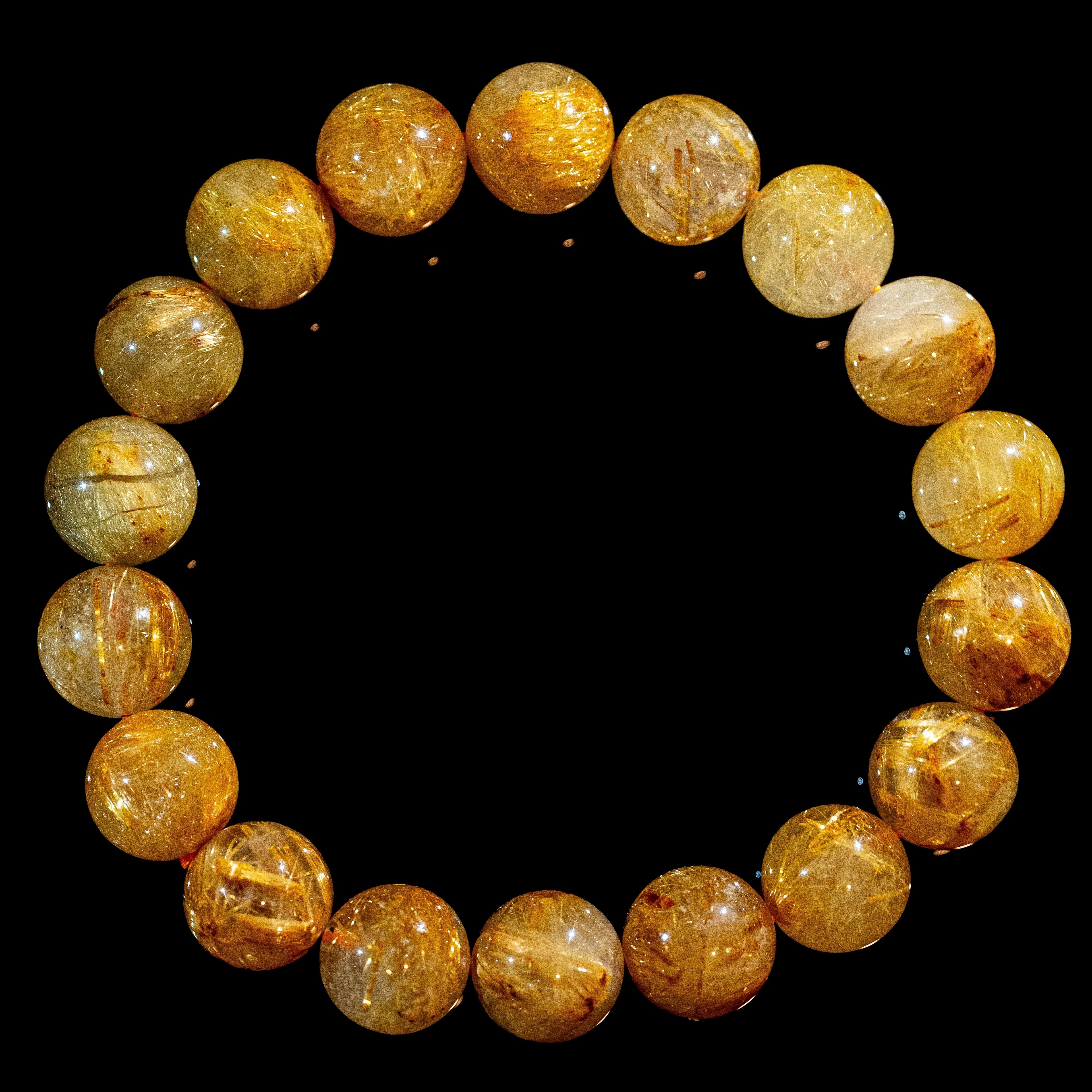 【11.5mm迫力満点ゴールドルチル】ルチルクォーツ 11.5mm玉 タイチン ブレスレット 手首サイズ16.0cm