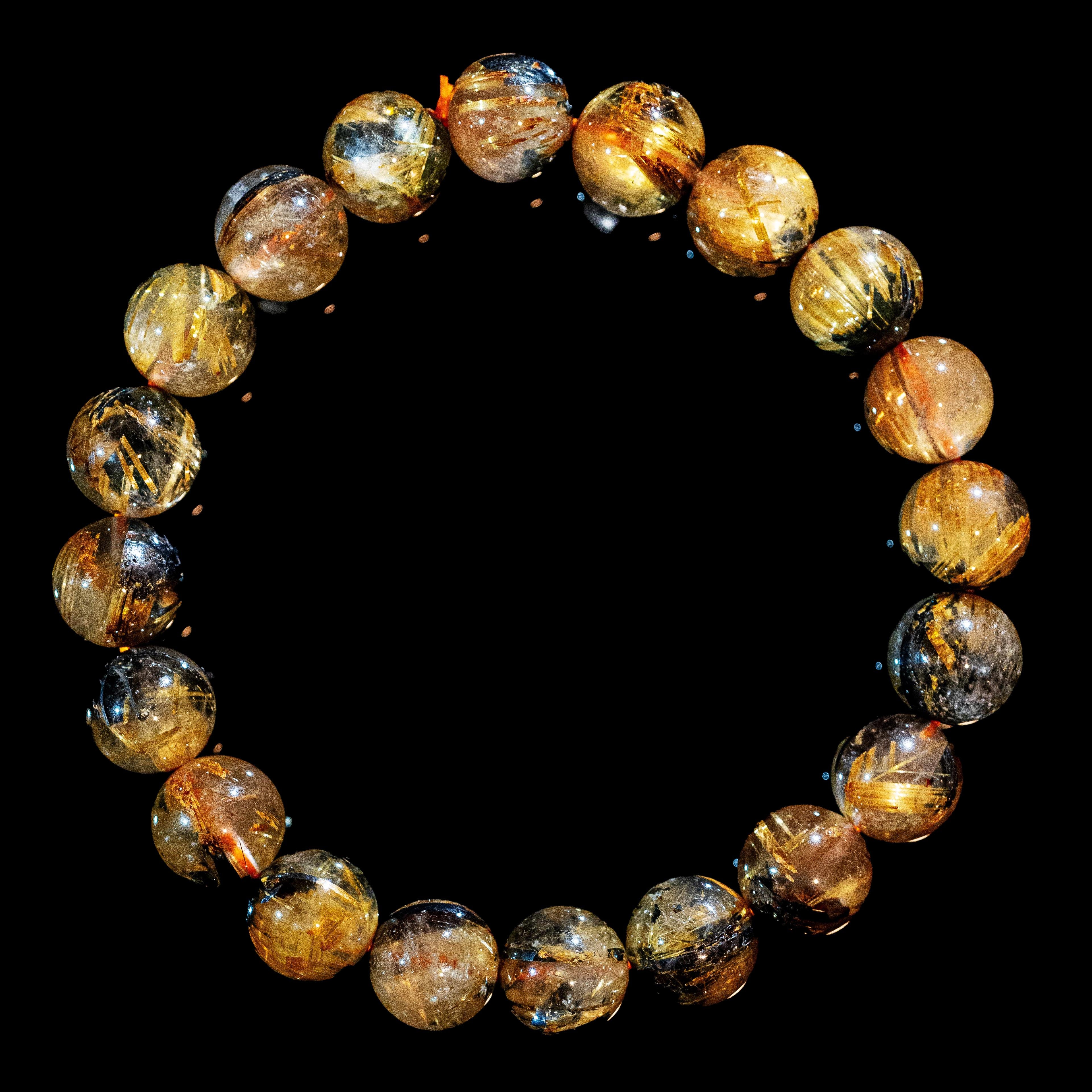 【10.0mm迫力満点太陽放射ルチル】ルチルクォーツ 10.0mm玉 タイチン ブレスレッド 手首サイズ16cm