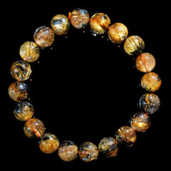 【10.0mm迫力満点太陽放射ルチル】ルチルクォーツ 10.0mm玉 タイチン ブレスレッド 手首サイズ16cm