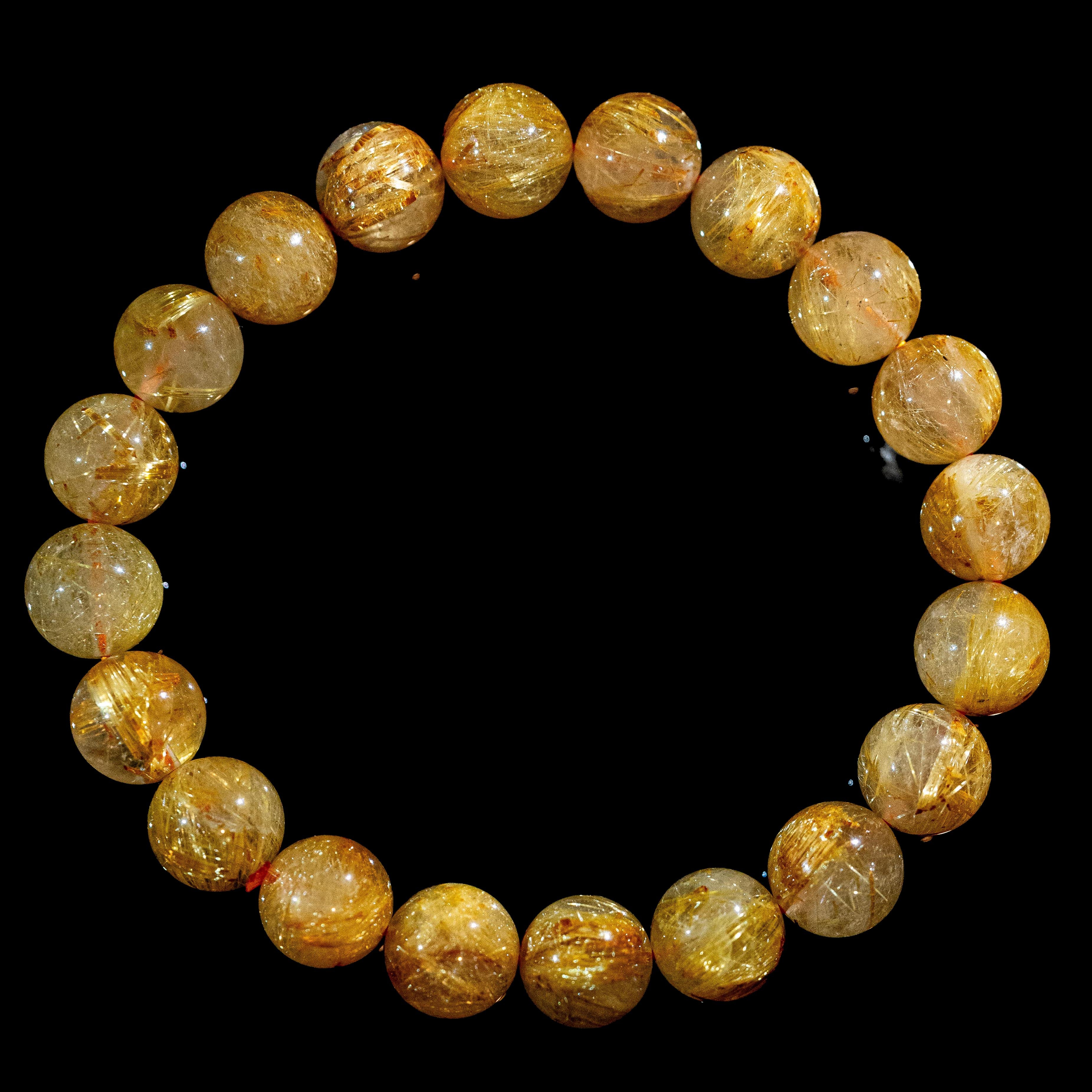 【10.0mm迫力満点ゴールドルチル】ルチルクォーツ 10.0mm玉 タイチン ブレスレット 手首サイズ16.0cm