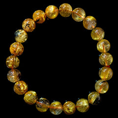 【9.0mm太陽(放射)タイプ】ルチルクォーツ 9.0mm玉 タイチン ブレスレット 手首サイズ17cm