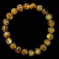 【9.0mm太陽(放射)タイプ】ルチルクォーツ 9.0mm玉 タイチン ブレスレット 手首サイズ17cm