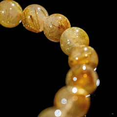 【10.0mm迫力満点ゴールドルチル】ルチルクォーツ 10.0mm玉 タイチン ブレスレット 手首サイズ16.0cm