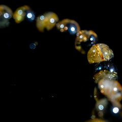 【8mm太陽(放射)タイプ】ルチルクォーツ 8mm玉 タイチン ブレスレッド 手首サイズ17cm