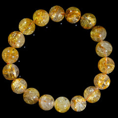 【11.5mmスモーキーゴールドルチル】ルチルクォーツ 11.5mm玉 タイチン ブレスレット 手首サイズ17cm