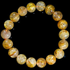 【11.5mmスモーキーゴールドルチル】ルチルクォーツ 11.5mm玉 タイチン ブレスレット 手首サイズ17cm