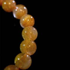【9.0mm迫力満点ゴールドルチル】ルチルクォーツ 9.0mm玉 タイチン ブレスレット 手首サイズ16.0cm