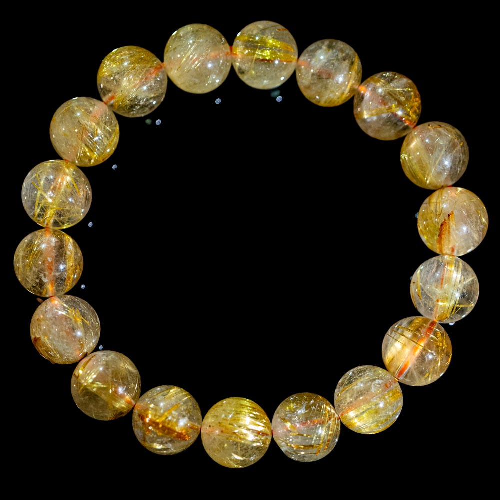 【11.5mmスモーキーゴールドルチル】ルチルクォーツ 11.5mm玉 タイチン ブレスレット 手首サイズ17.5cm