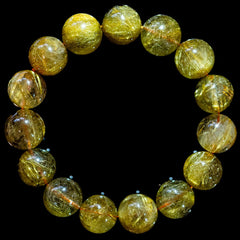 【14.5mm迫力満点ゴールドルチル】ルチルクォーツ 14.5mm玉 タイチン ブレスレット 手首サイズ17.0cm