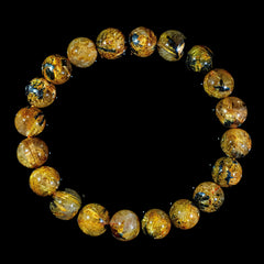 【10mm太陽(放射)タイプ】ルチルクォーツ 10mm玉 タイチン ブレスレッド 手首サイズ16.5cm