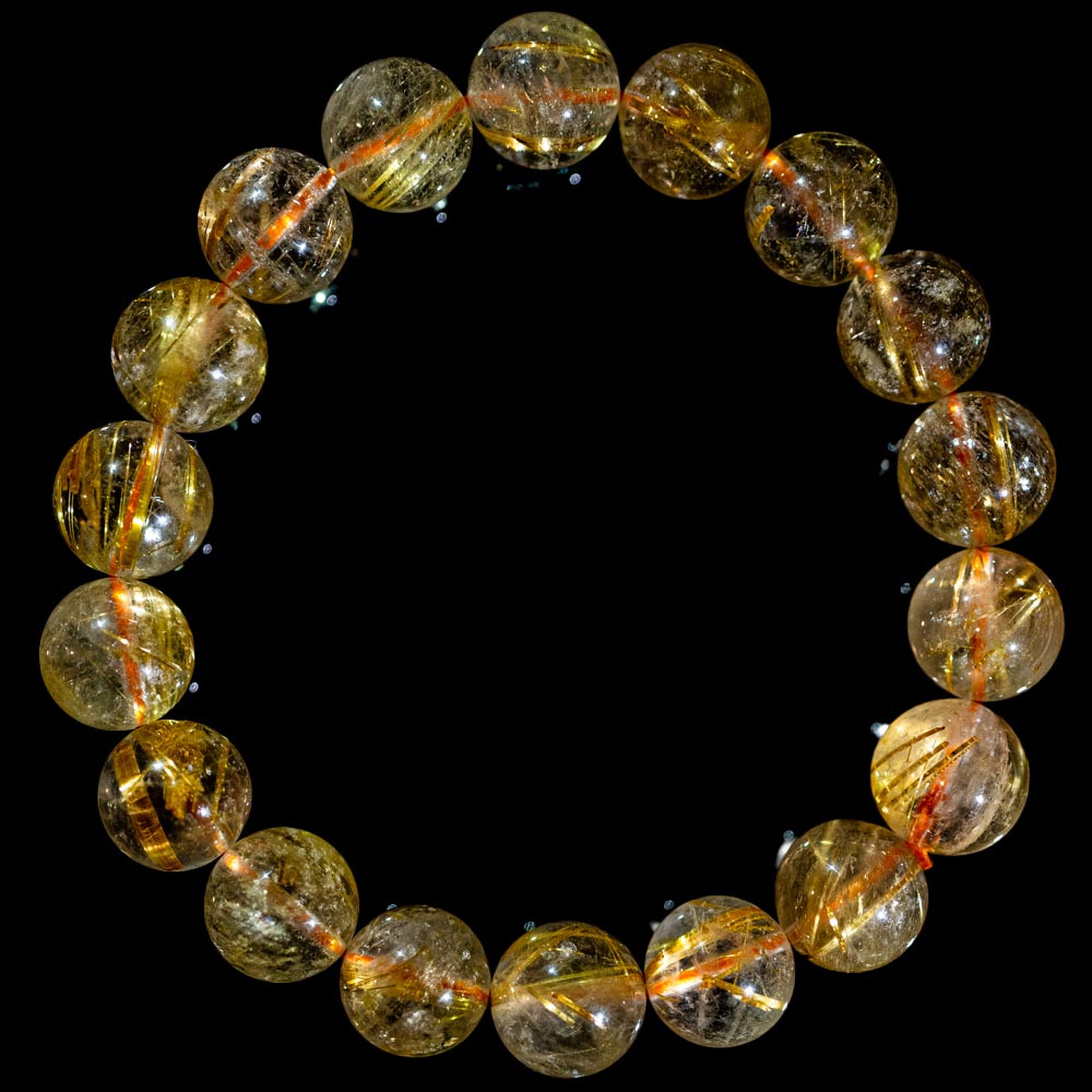 【11.5mmスモーキーゴールドルチル】ルチルクォーツ 11.5mm玉 タイチン ブレスレット 手首サイズ17.5cm