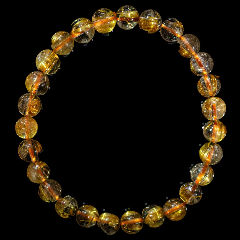 【7.0mm太陽(放射)タイプ】ルチルクォーツ 7.0mm玉 タイチン ブレスレット 手首サイズ16cm