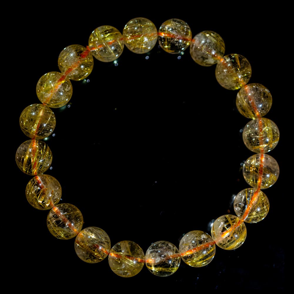 【10.0mmスモーキーゴールドルチル】ルチルクォーツ 10.0mm玉 タイチン ブレスレット 手首サイズ17cm