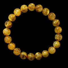 【10.0mmスモーキーゴールドルチル】ルチルクォーツ 10.0mm玉 タイチン ブレスレット 手首サイズ17cm