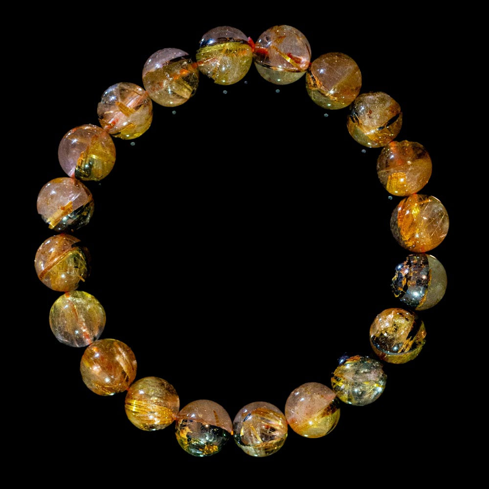 【太陽(放射)タイプ】ルチルクォーツ 10mm玉 タイチン ブレスレッド 手首サイズ16cm