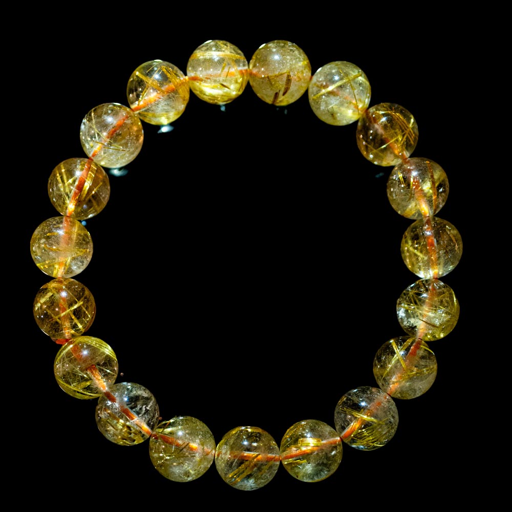 【10.5mmスモーキーゴールドルチル】ルチルクォーツ 10.5mm玉 タイチン ブレスレット 手首サイズ17cm