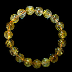 【10.5mmスモーキーゴールドルチル】ルチルクォーツ 10.5mm玉 タイチン ブレスレット 手首サイズ17cm