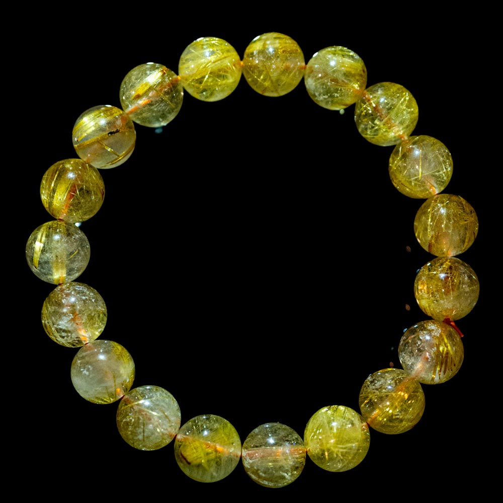 【10.5mmスモーキーゴールドルチル】ルチルクォーツ 10.5mm玉 タイチン ブレスレット 手首サイズ16.5cm