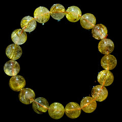 【10.5mmスモーキーゴールドルチル】ルチルクォーツ 10.5mm玉 タイチン ブレスレット 手首サイズ16.5cm