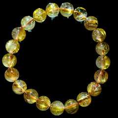 【9.5mmスモーキーゴールドルチル】ルチルクォーツ 9.5mm玉 タイチン ブレスレット 手首サイズ17cm