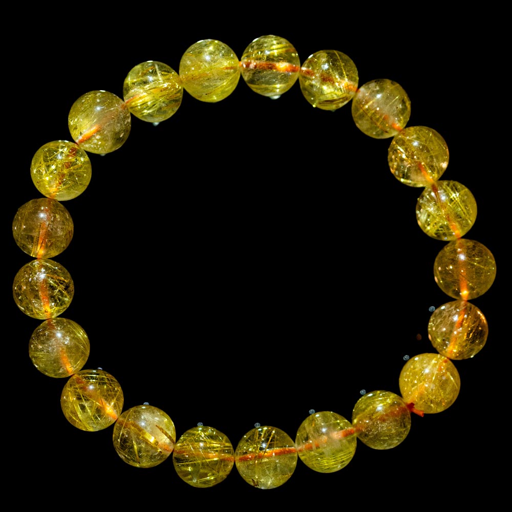 【9.5mmスモーキーゴールドルチル】ルチルクォーツ 9.5mm玉 タイチン ブレスレット 手首サイズ17cm