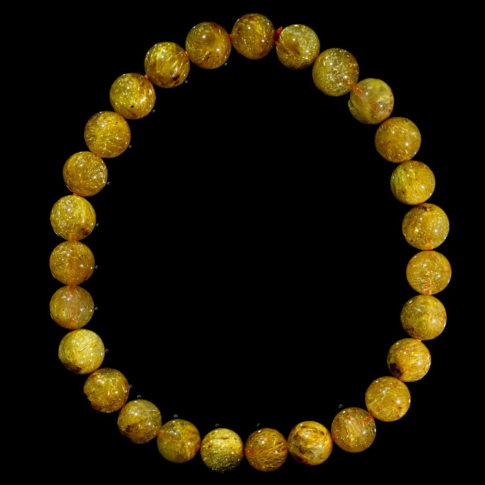 【7.3mmゴールドルチル】ルチルクォーツ 7.3mm玉 タイチン ブレスレット 手首サイズ16.5cm