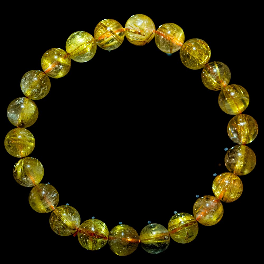 【9.0mmスモーキーゴールドルチル】ルチルクォーツ 9.0mm玉 タイチン ブレスレット 手首サイズ17cm