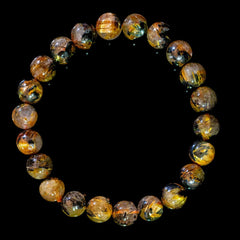 【太陽(放射)タイプ】ルチルクォーツ 9mm玉 タイチン ブレスレッド 手首サイズ16cm