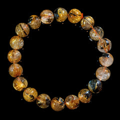 【10mm迫力満点太陽放射ルチル】ルチルクォーツ 10.0mm玉 タイチン ブレスレッド 手首サイズ16cm