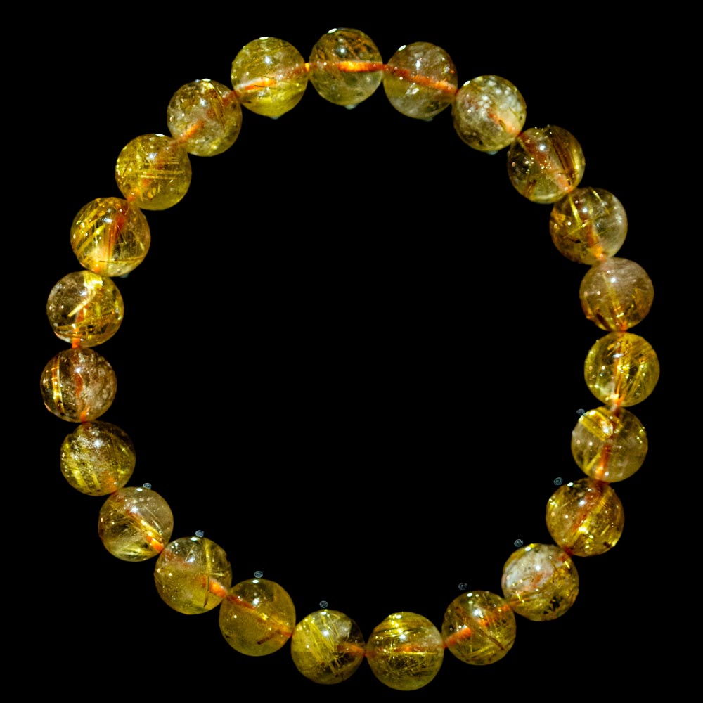 【8.5mmスモーキーゴールドルチル】ルチルクォーツ 8.5mm玉 タイチン ブレスレット 手首サイズ17cm