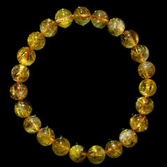 【8.5mmスモーキーゴールドルチル】ルチルクォーツ 8.5mm玉 タイチン ブレスレット 手首サイズ17cm