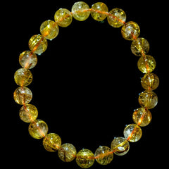 【8.5mmスモーキーゴールドルチル】ルチルクォーツ 8.5mm玉 タイチン ブレスレット 手首サイズ17cm