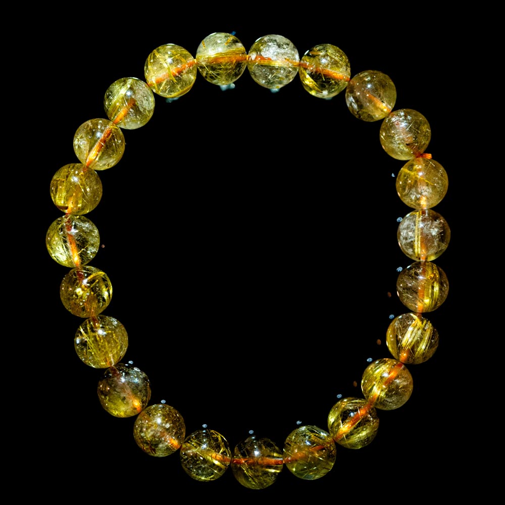 【8.5mmスモーキーゴールドルチル】ルチルクォーツ 8.5mm玉 タイチン ブレスレット 手首サイズ17cm