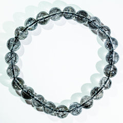 【ブラックトルマリンクォーツ ブレスレット】8.0mm珠|内径16cm・シャープな針入り天然石 RQBL080-001