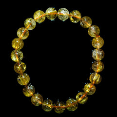 【8.5mmスモーキーゴールドルチル】ルチルクォーツ 8.5mm玉 タイチン ブレスレット 手首サイズ17cm