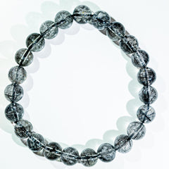 【ブラックトルマリンクォーツ ブレスレット】8.0mm珠|内径16cm・シャープな針入り天然石 RQBL080-001
