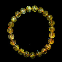 【8.5mmスモーキーゴールドルチル】ルチルクォーツ 8.5mm玉 タイチン ブレスレット 手首サイズ17cm