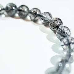 【ブラックトルマリンクォーツ ブレスレット】8.0mm珠|内径16cm・シャープな針入り天然石 RQBL080-001